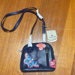 Anuschka Navy Blue Hand-Painted Crossbody Bag